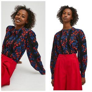 Compania Fantastica Blouse Floral Boho Hippie Cotton Black Red M